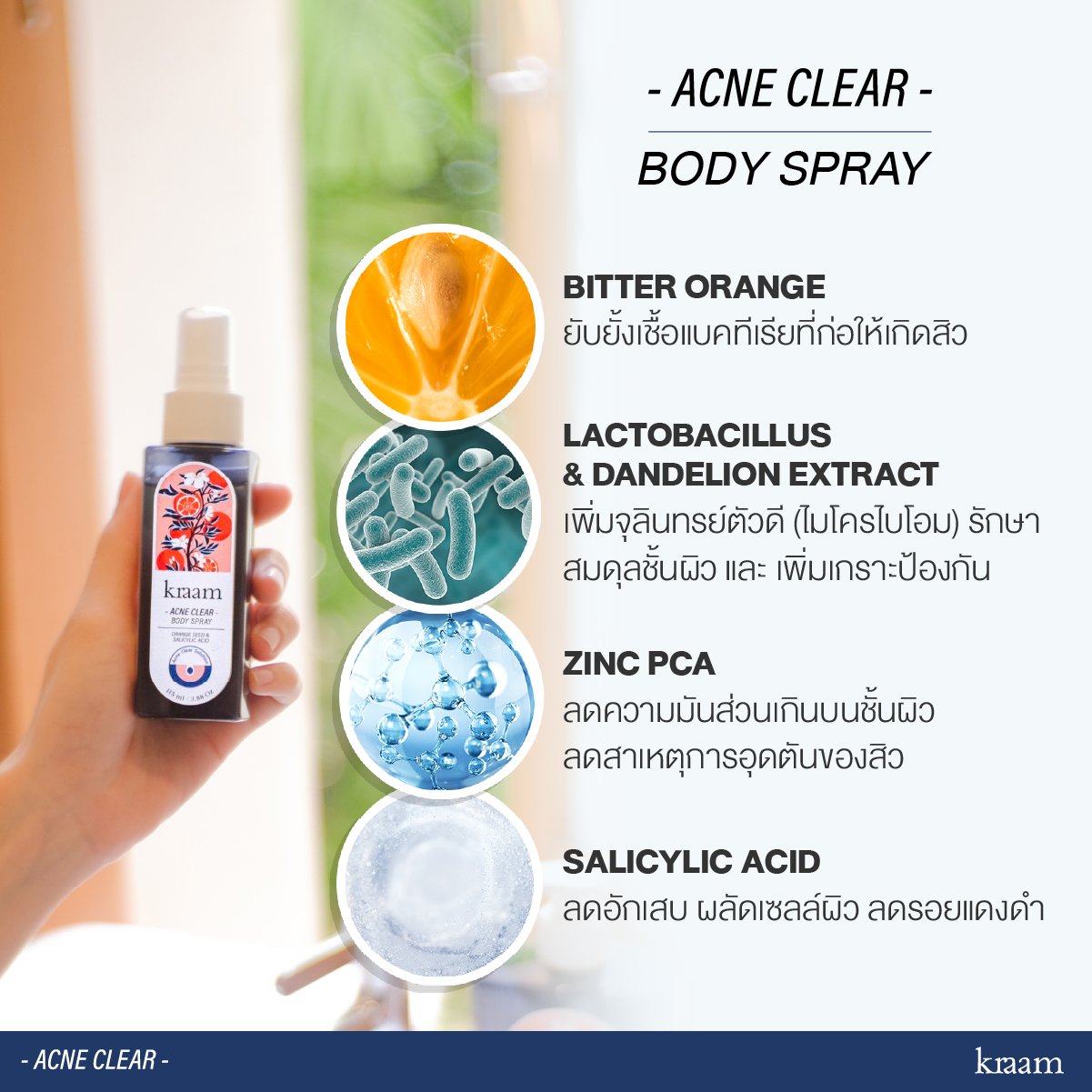 แนะนำ Kraam -ACNE CLEAR- เคลียร์ครบจบปัญหาสิวกาย ด้วยเจลอาบน้ำและสเปรย์ลดสิว สูตร Orange Seed & Salicylic Acid